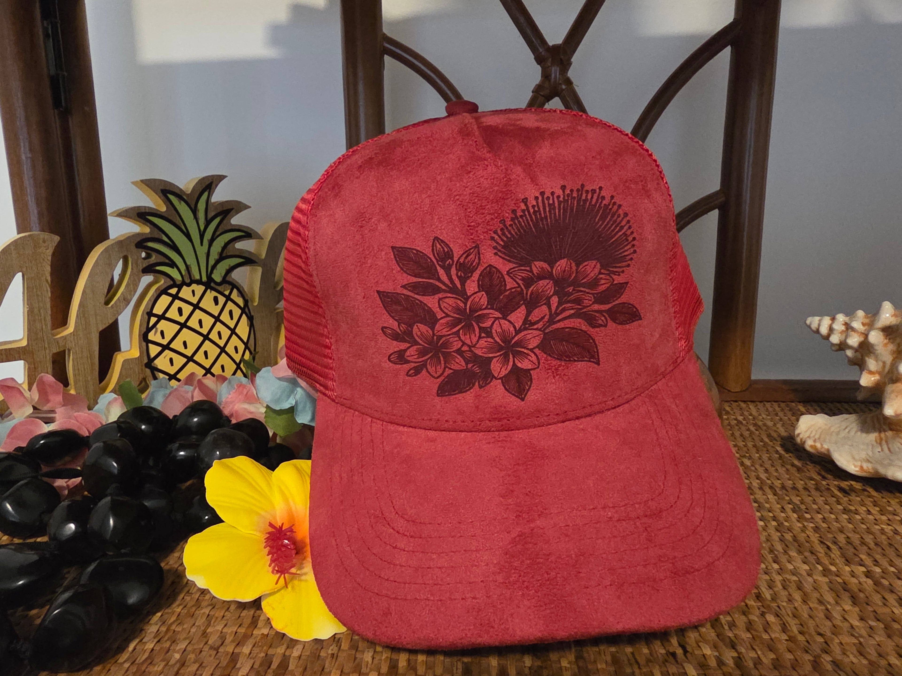 Ohia Lehua and plumeria Hat
